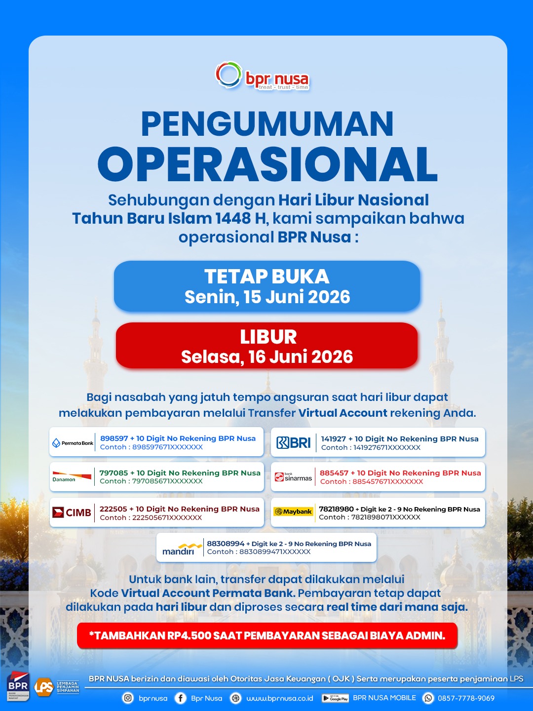 PENGUMUMAN LIBUR OPERASIONAL TAHUN BARU ISLAM 1448 H